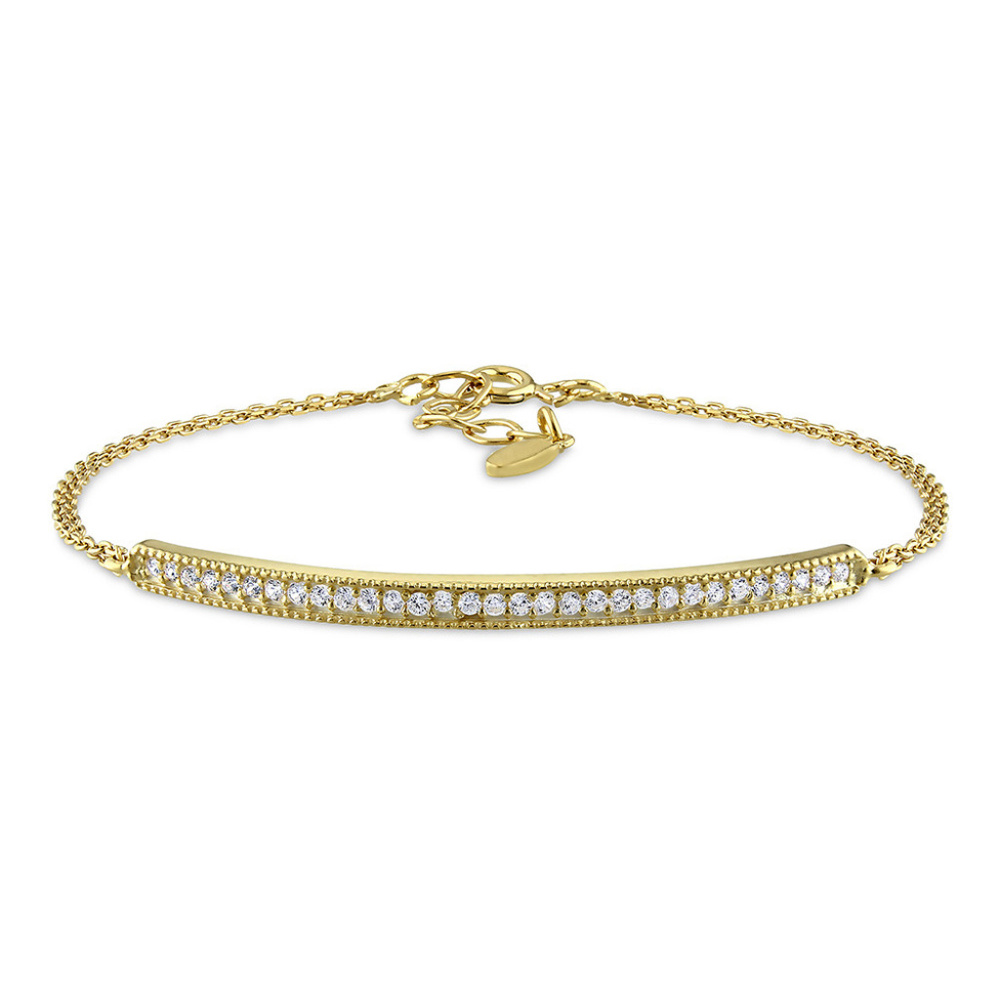 Cubic Zirconia & Gold Channel-Set Bar Bracelet.